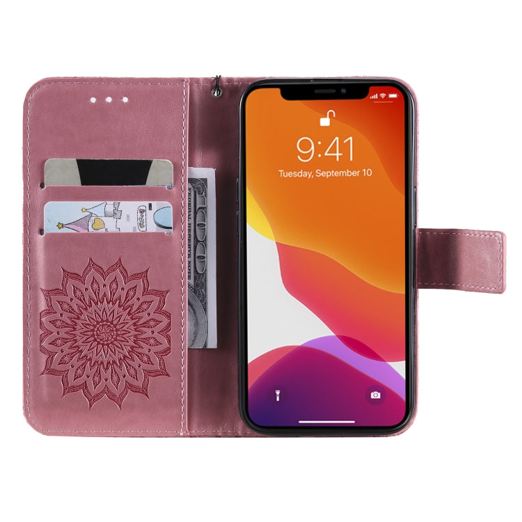 For iPhone 13 Pro Pressed Printing Sunflower Pattern Horizontal Flip PU Leather Case Holder & Card Slots & Wallet & Lanyard
