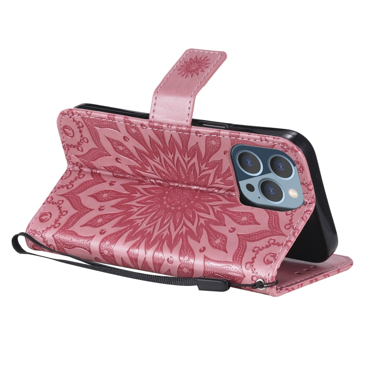 For iPhone 13 Pro Pressed Printing Sunflower Pattern Horizontal Flip PU Leather Case Holder & Card Slots & Wallet & Lanyard