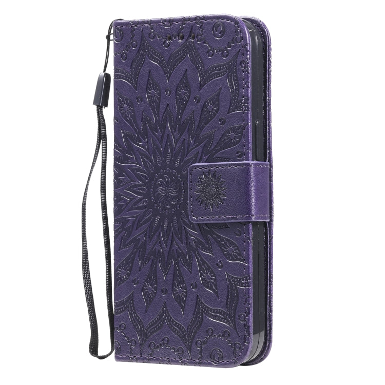 For iPhone 13 Pro Pressed Printing Sunflower Pattern Horizontal Flip PU Leather Case Holder & Card Slots & Wallet & Lanyard