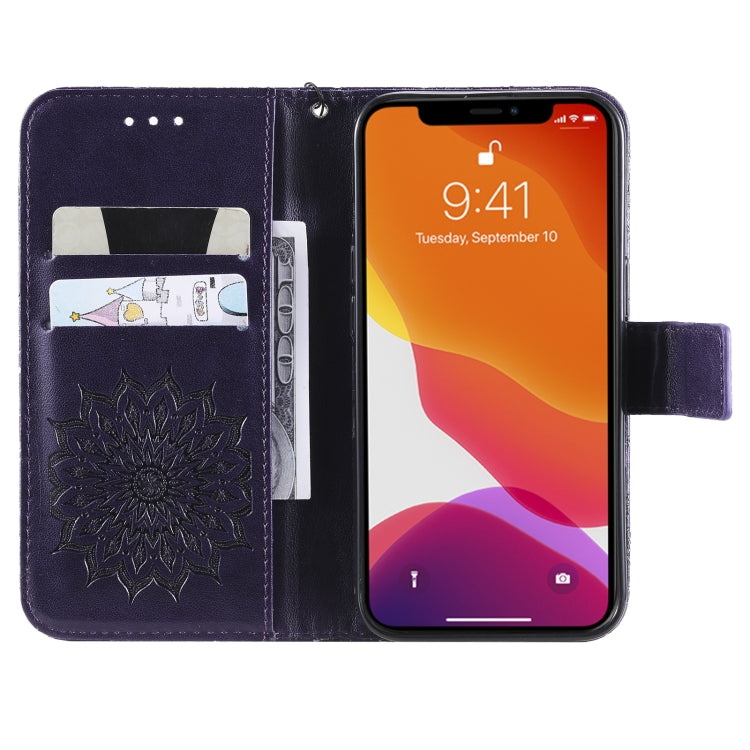 For iPhone 13 Pro Pressed Printing Sunflower Pattern Horizontal Flip PU Leather Case Holder & Card Slots & Wallet & Lanyard