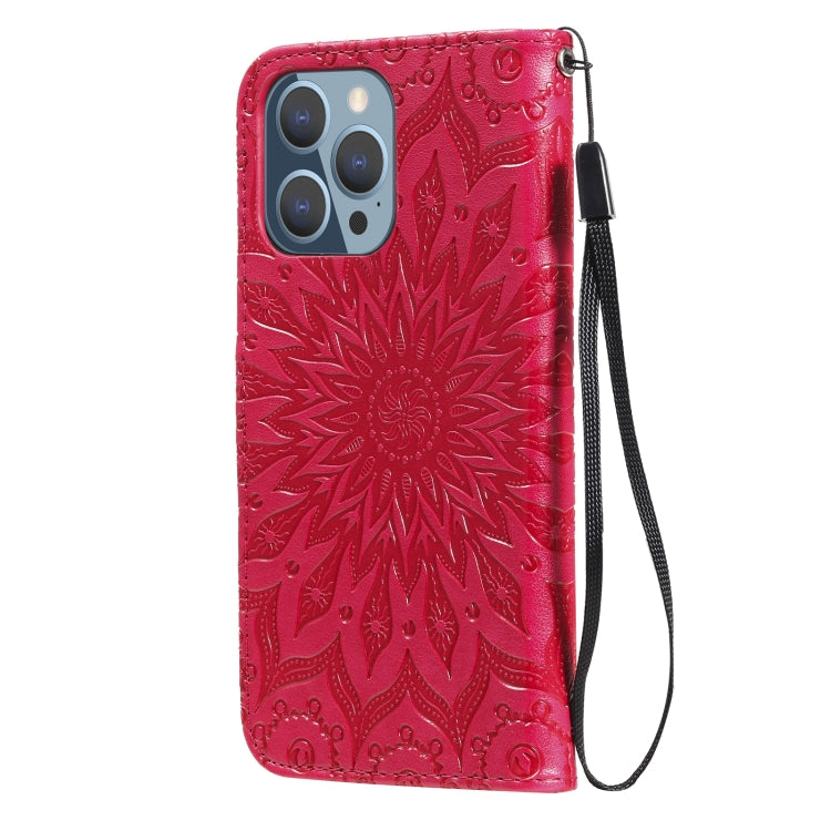 For iPhone 13 Pro Pressed Printing Sunflower Pattern Horizontal Flip PU Leather Case Holder & Card Slots & Wallet & Lanyard