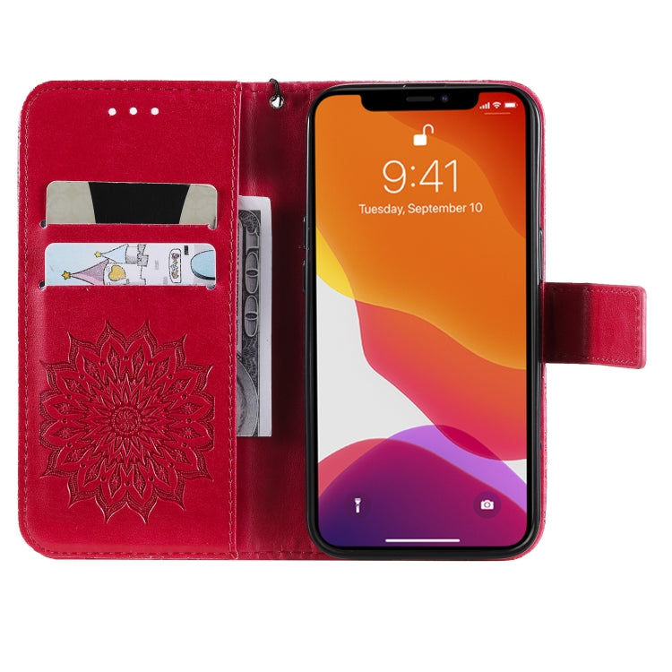 For iPhone 13 Pro Pressed Printing Sunflower Pattern Horizontal Flip PU Leather Case Holder & Card Slots & Wallet & Lanyard