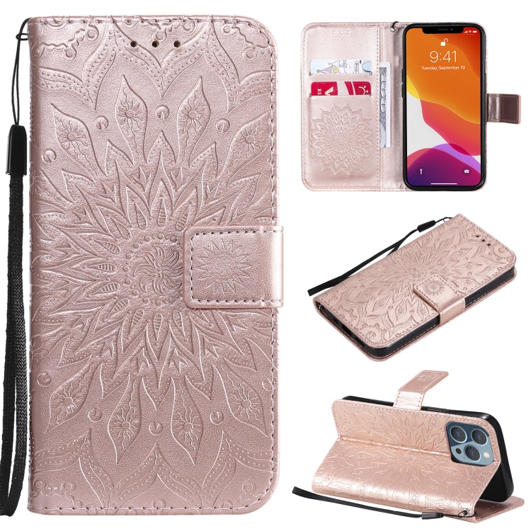 For iPhone 13 Pro Pressed Printing Sunflower Pattern Horizontal Flip PU Leather Case Holder & Card Slots & Wallet & Lanyard