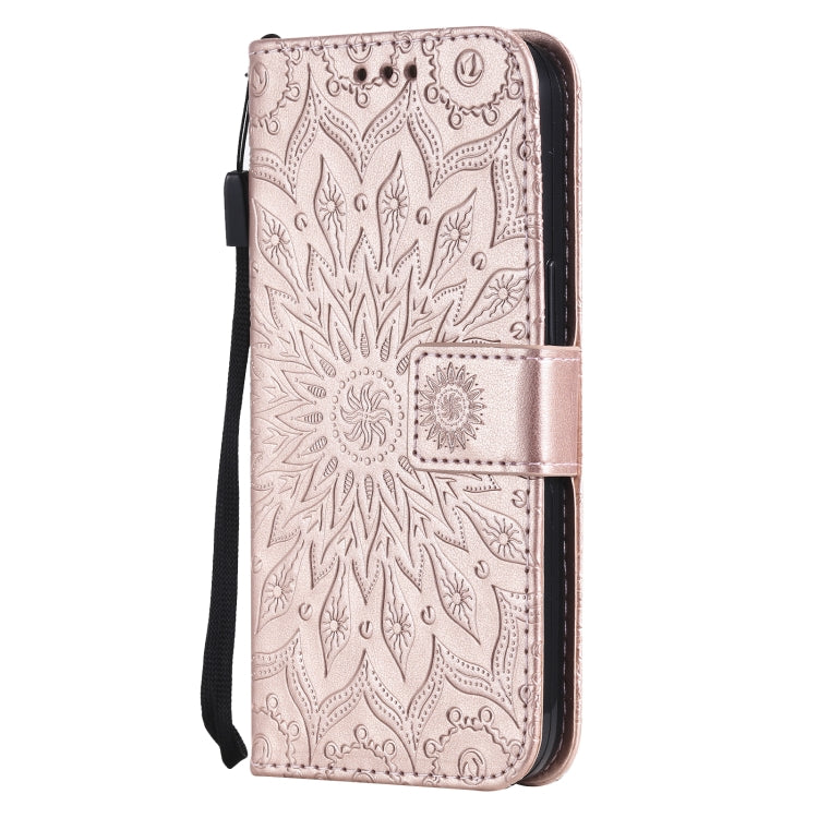 For iPhone 13 Pro Pressed Printing Sunflower Pattern Horizontal Flip PU Leather Case Holder & Card Slots & Wallet & Lanyard