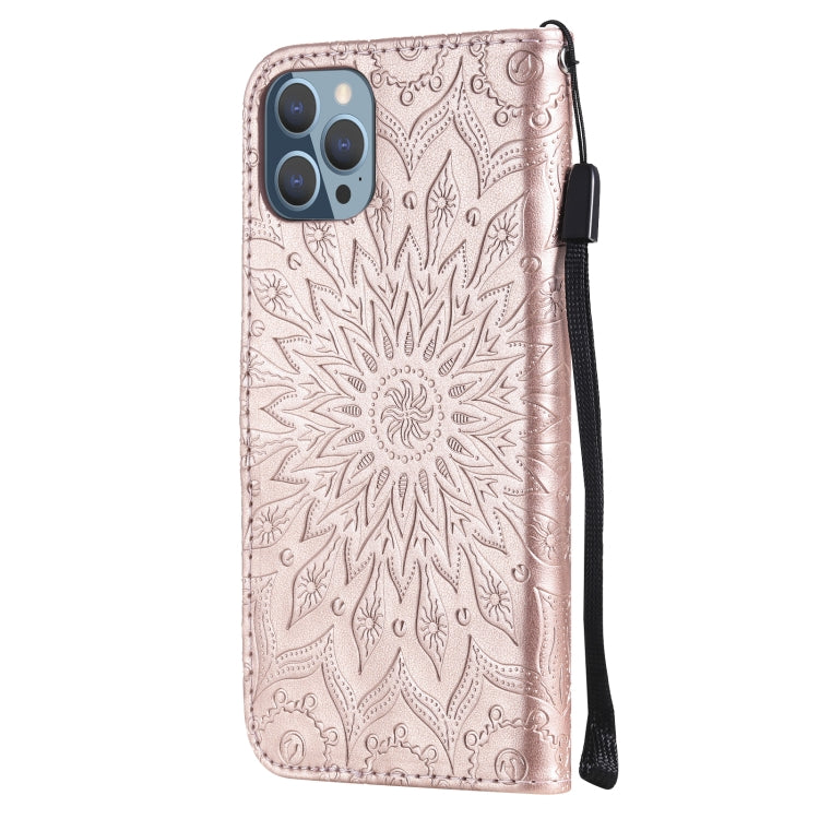 For iPhone 13 Pro Pressed Printing Sunflower Pattern Horizontal Flip PU Leather Case Holder & Card Slots & Wallet & Lanyard