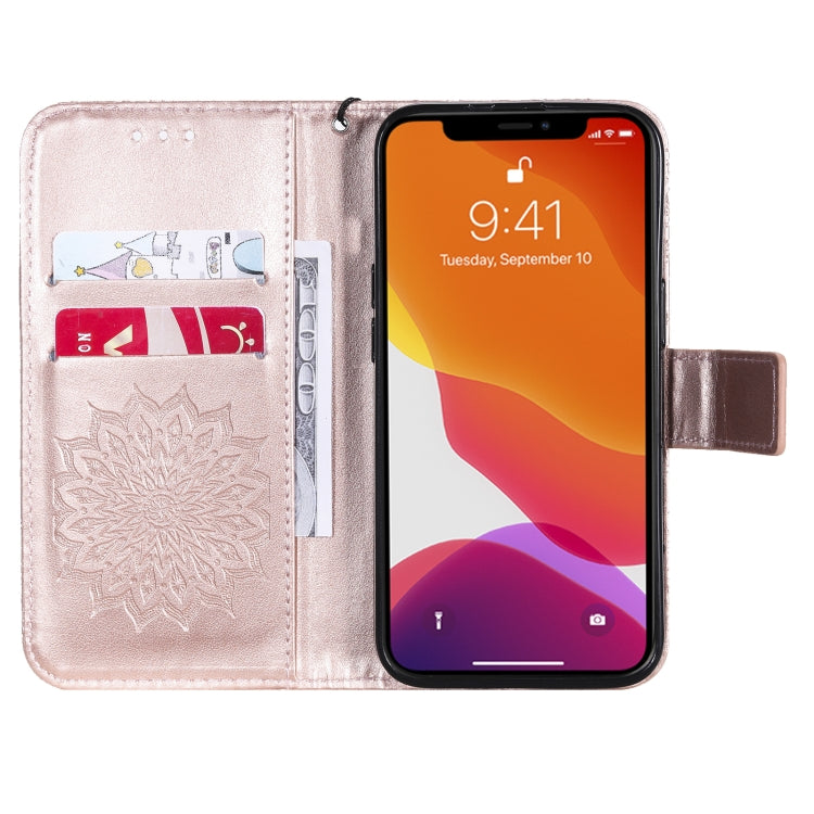 For iPhone 13 Pro Pressed Printing Sunflower Pattern Horizontal Flip PU Leather Case Holder & Card Slots & Wallet & Lanyard
