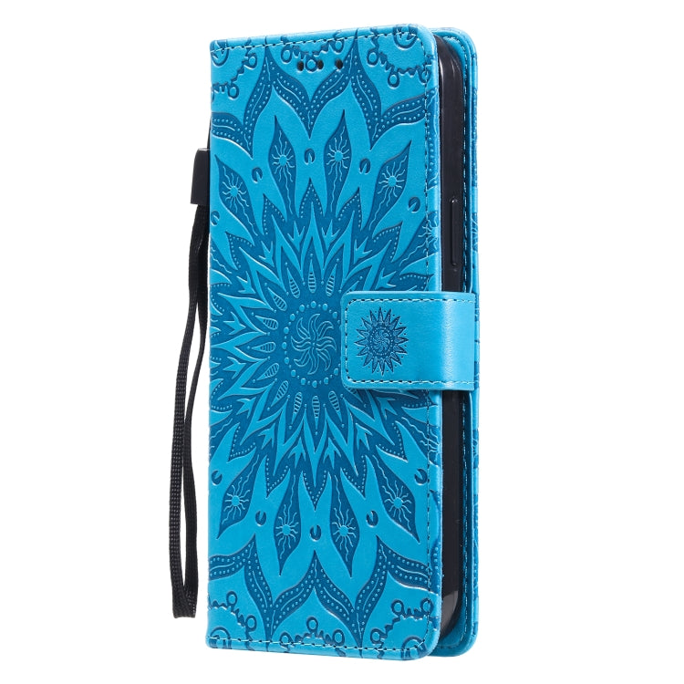 For iPhone 13 Pro Max Pressed Printing Sunflower Pattern Horizontal Flip PU Leather Case Holder & Card Slots & Wallet & Lanyard