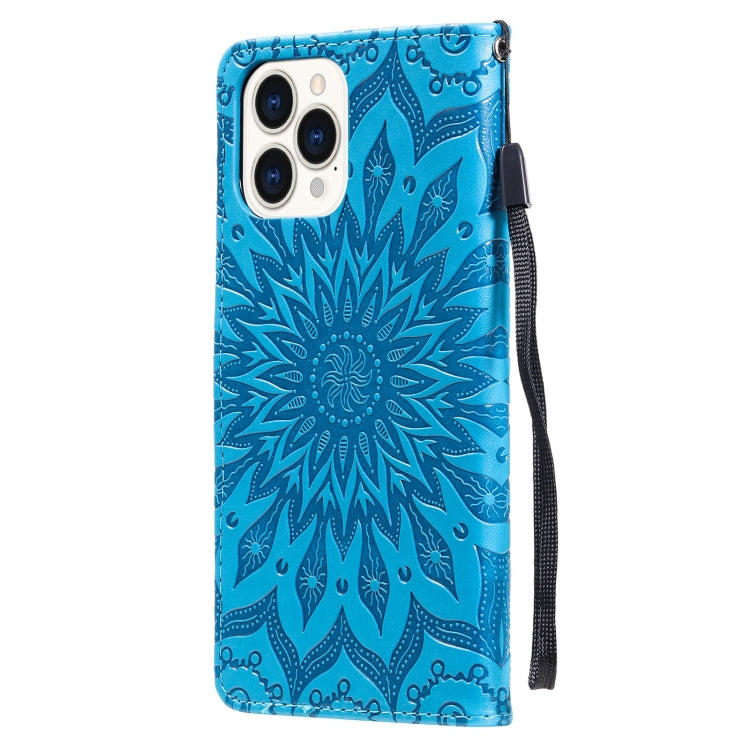For iPhone 13 Pro Max Pressed Printing Sunflower Pattern Horizontal Flip PU Leather Case Holder & Card Slots & Wallet & Lanyard