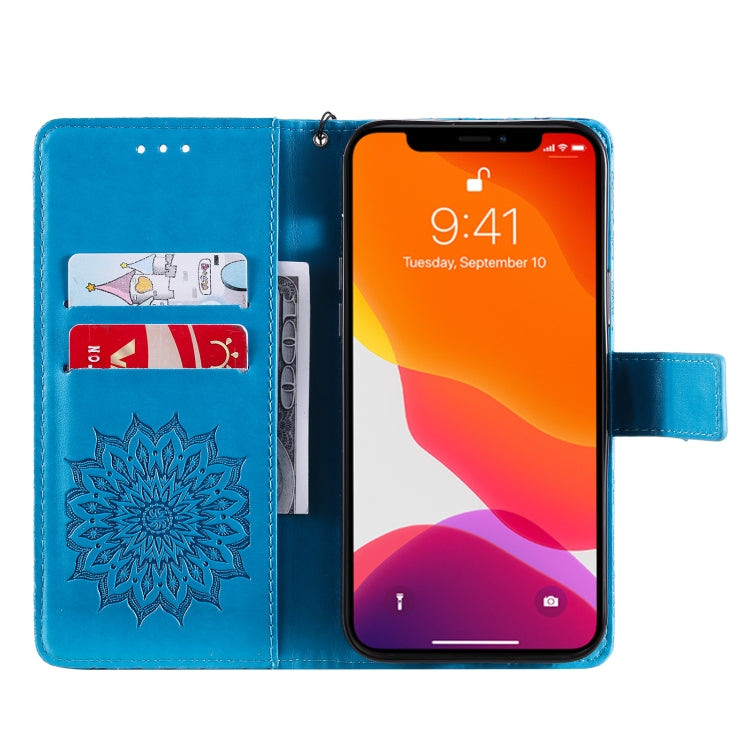 For iPhone 13 Pro Max Pressed Printing Sunflower Pattern Horizontal Flip PU Leather Case Holder & Card Slots & Wallet & Lanyard
