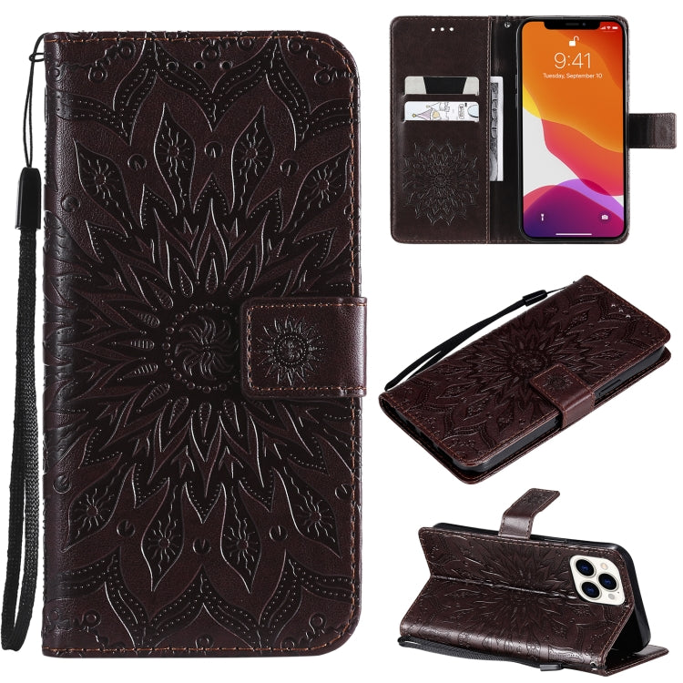 For iPhone 13 Pro Max Pressed Printing Sunflower Pattern Horizontal Flip PU Leather Case Holder & Card Slots & Wallet & Lanyard