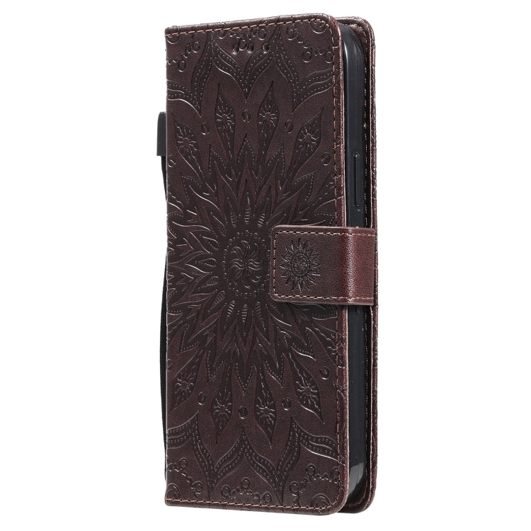 For iPhone 13 Pro Max Pressed Printing Sunflower Pattern Horizontal Flip PU Leather Case Holder & Card Slots & Wallet & Lanyard