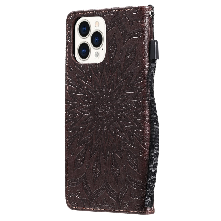 For iPhone 13 Pro Max Pressed Printing Sunflower Pattern Horizontal Flip PU Leather Case Holder & Card Slots & Wallet & Lanyard
