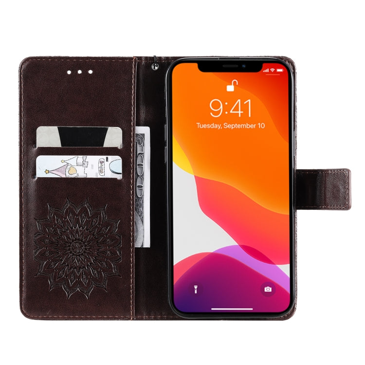 For iPhone 13 Pro Max Pressed Printing Sunflower Pattern Horizontal Flip PU Leather Case Holder & Card Slots & Wallet & Lanyard