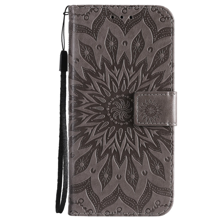 For iPhone 13 Pro Max Pressed Printing Sunflower Pattern Horizontal Flip PU Leather Case Holder & Card Slots & Wallet & Lanyard