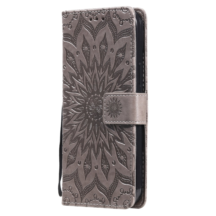 For iPhone 13 Pro Max Pressed Printing Sunflower Pattern Horizontal Flip PU Leather Case Holder & Card Slots & Wallet & Lanyard