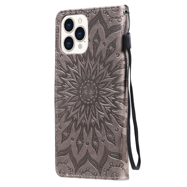 For iPhone 13 Pro Max Pressed Printing Sunflower Pattern Horizontal Flip PU Leather Case Holder & Card Slots & Wallet & Lanyard