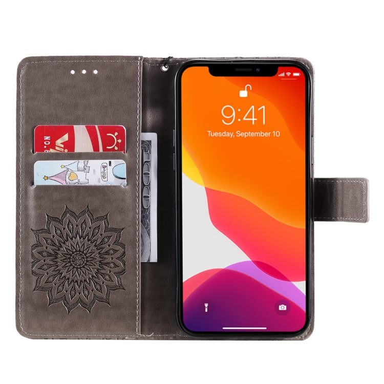 For iPhone 13 Pro Max Pressed Printing Sunflower Pattern Horizontal Flip PU Leather Case Holder & Card Slots & Wallet & Lanyard