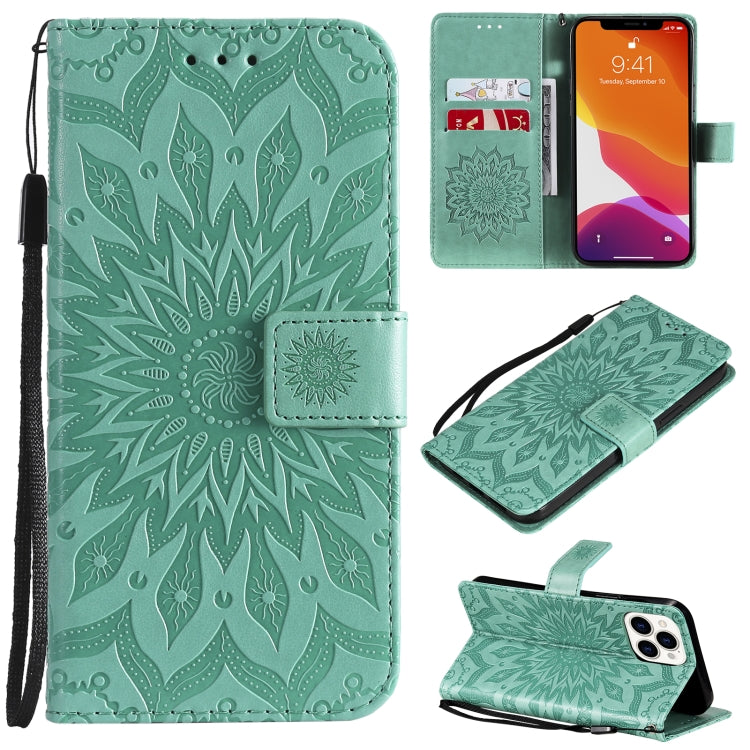 For iPhone 13 Pro Max Pressed Printing Sunflower Pattern Horizontal Flip PU Leather Case Holder & Card Slots & Wallet & Lanyard
