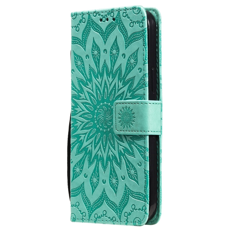 For iPhone 13 Pro Max Pressed Printing Sunflower Pattern Horizontal Flip PU Leather Case Holder & Card Slots & Wallet & Lanyard