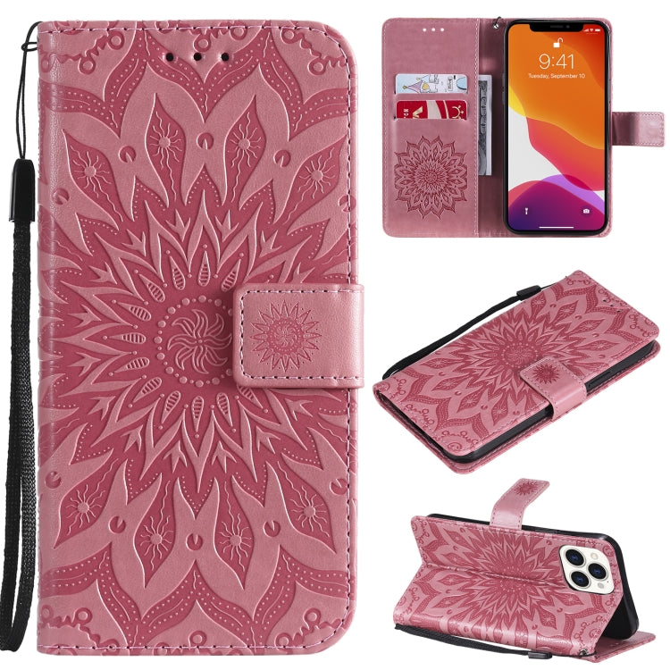For iPhone 13 Pro Max Pressed Printing Sunflower Pattern Horizontal Flip PU Leather Case Holder & Card Slots & Wallet & Lanyard