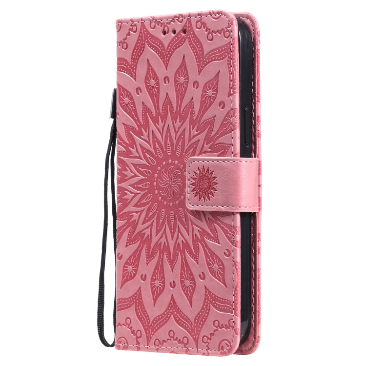 For iPhone 13 Pro Max Pressed Printing Sunflower Pattern Horizontal Flip PU Leather Case Holder & Card Slots & Wallet & Lanyard