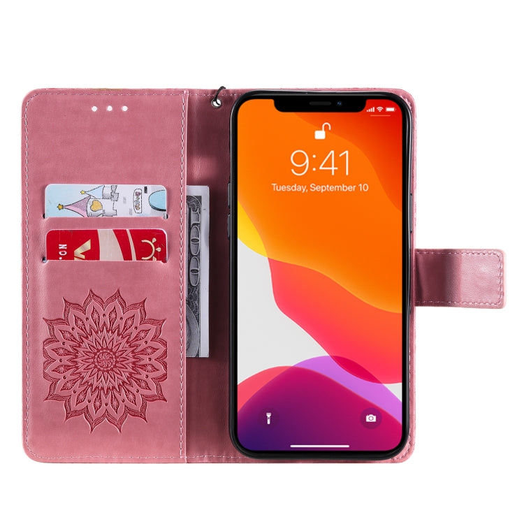 For iPhone 13 Pro Max Pressed Printing Sunflower Pattern Horizontal Flip PU Leather Case Holder & Card Slots & Wallet & Lanyard