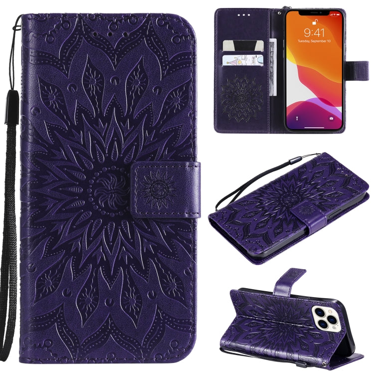 For iPhone 13 Pro Max Pressed Printing Sunflower Pattern Horizontal Flip PU Leather Case Holder & Card Slots & Wallet & Lanyard