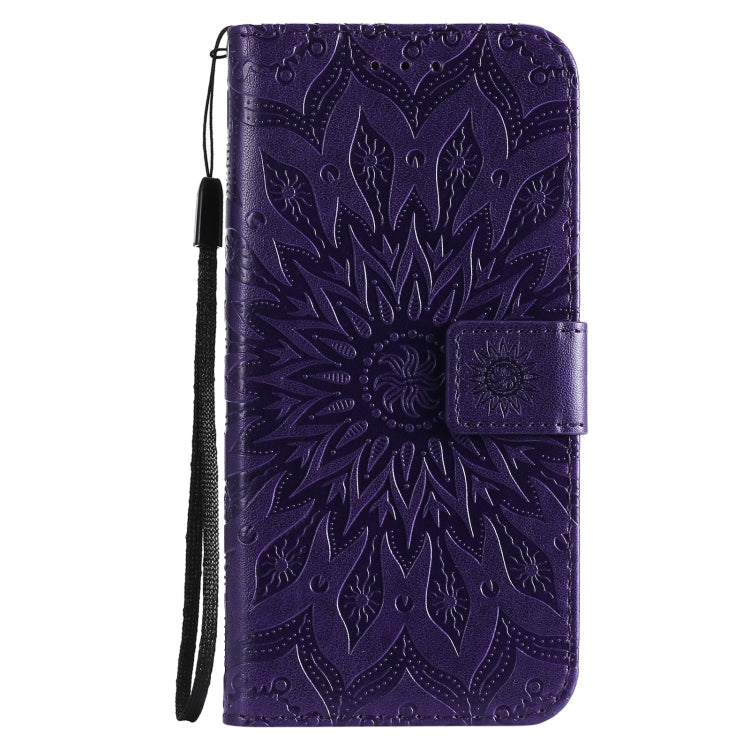 For iPhone 13 Pro Max Pressed Printing Sunflower Pattern Horizontal Flip PU Leather Case Holder & Card Slots & Wallet & Lanyard