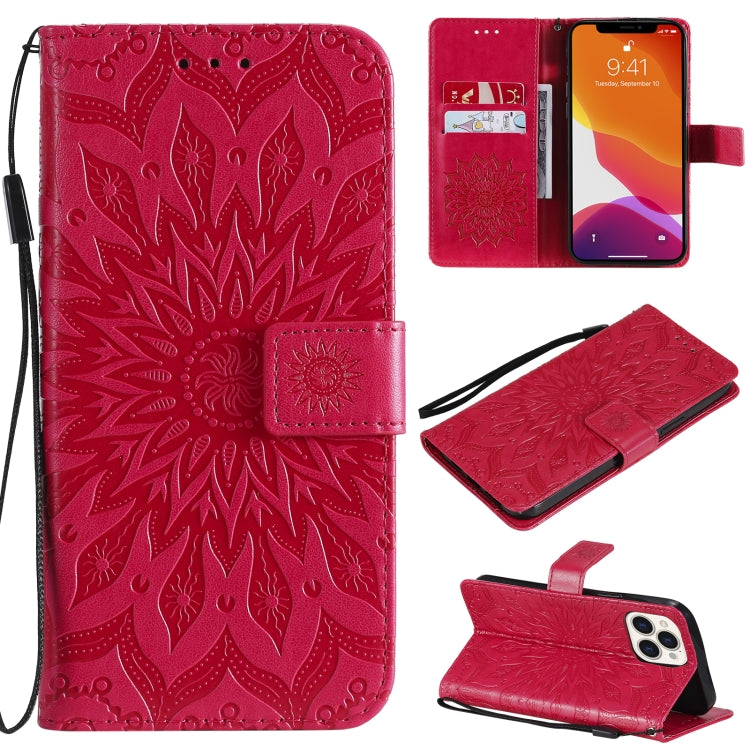 For iPhone 13 Pro Max Pressed Printing Sunflower Pattern Horizontal Flip PU Leather Case Holder & Card Slots & Wallet & Lanyard