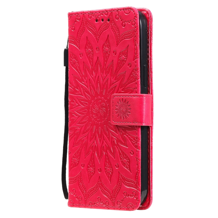 For iPhone 13 Pro Max Pressed Printing Sunflower Pattern Horizontal Flip PU Leather Case Holder & Card Slots & Wallet & Lanyard