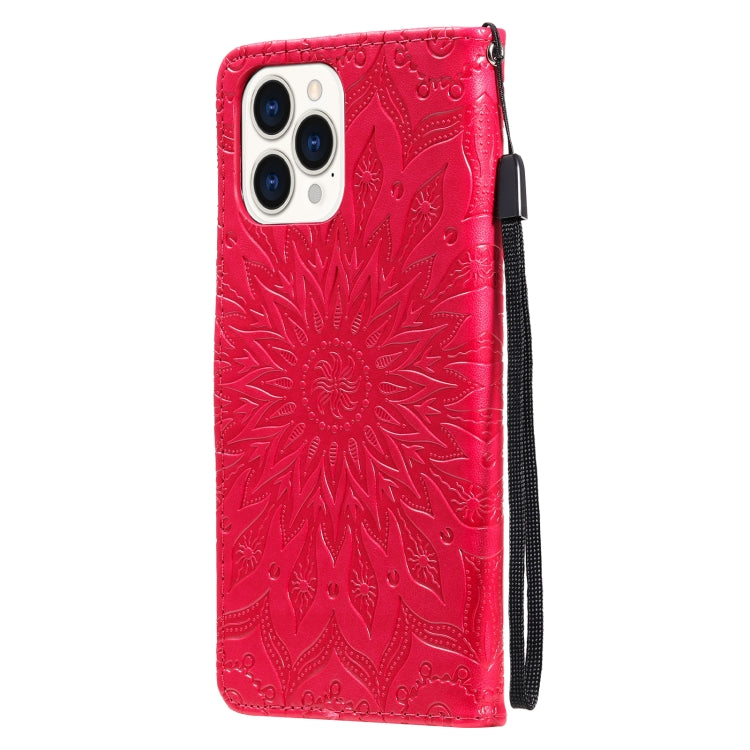For iPhone 13 Pro Max Pressed Printing Sunflower Pattern Horizontal Flip PU Leather Case Holder & Card Slots & Wallet & Lanyard
