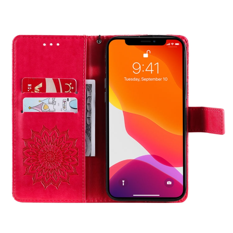 For iPhone 13 Pro Max Pressed Printing Sunflower Pattern Horizontal Flip PU Leather Case Holder & Card Slots & Wallet & Lanyard