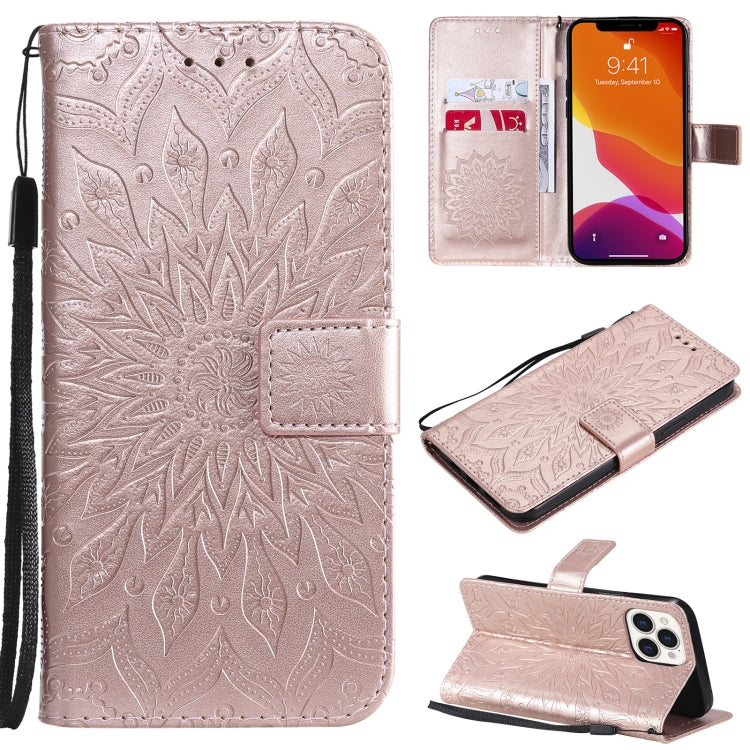 For iPhone 13 Pro Max Pressed Printing Sunflower Pattern Horizontal Flip PU Leather Case Holder & Card Slots & Wallet & Lanyard