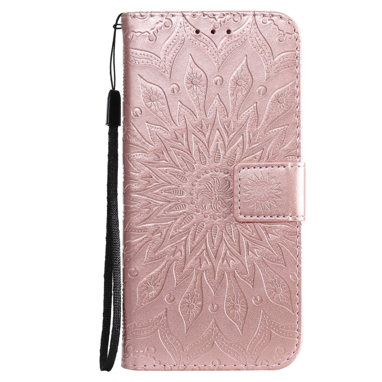 For iPhone 13 Pro Max Pressed Printing Sunflower Pattern Horizontal Flip PU Leather Case Holder & Card Slots & Wallet & Lanyard