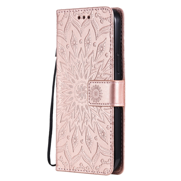 For iPhone 13 Pro Max Pressed Printing Sunflower Pattern Horizontal Flip PU Leather Case Holder & Card Slots & Wallet & Lanyard