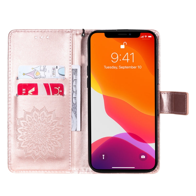 For iPhone 13 Pro Max Pressed Printing Sunflower Pattern Horizontal Flip PU Leather Case Holder & Card Slots & Wallet & Lanyard