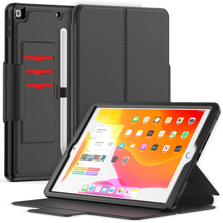 For iPad 10.2 2021 / 2020 / 2019 Litchi Texture Horizontal Flip PU Leather Case with Holder & Card Slots & Sleep / Wake-up Function & Pen Slot