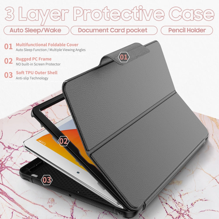 For iPad 10.2 2021 / 2020 / 2019 Litchi Texture Horizontal Flip PU Leather Case with Holder & Card Slots & Sleep / Wake-up Function & Pen Slot