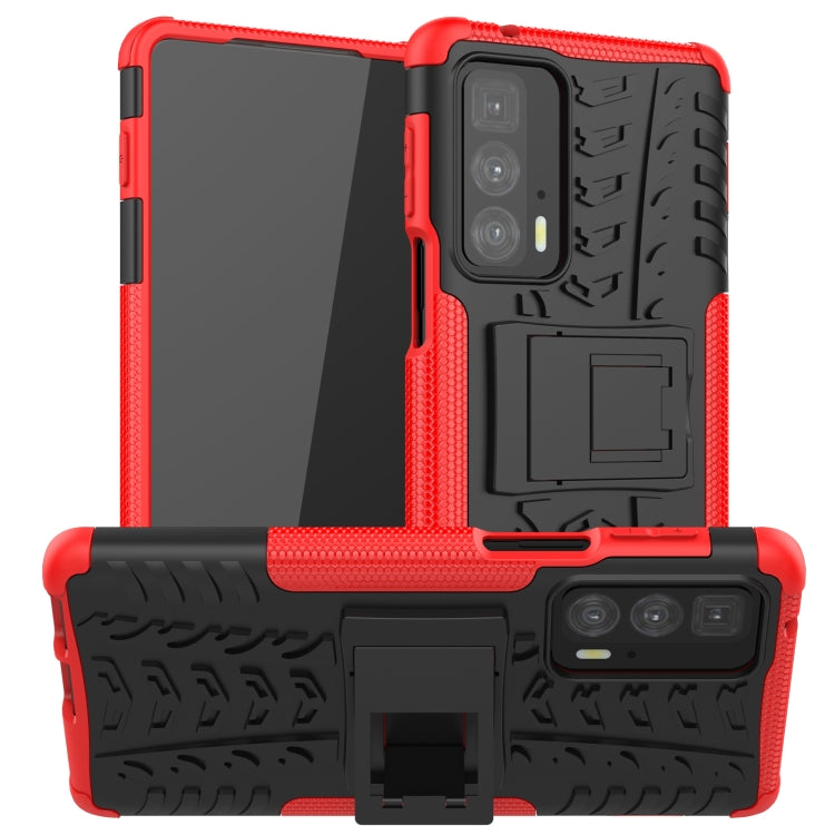 For Motorola Edge 20 Pro Tire Texture Shockproof TPU+PC Protective Case with Holder