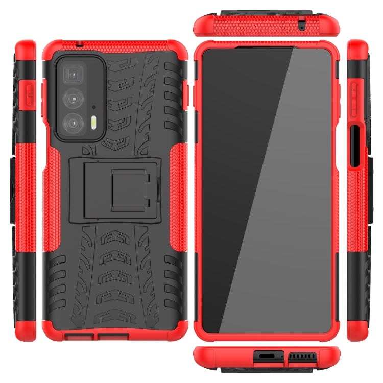 For Motorola Edge 20 Pro Tire Texture Shockproof TPU+PC Protective Case with Holder