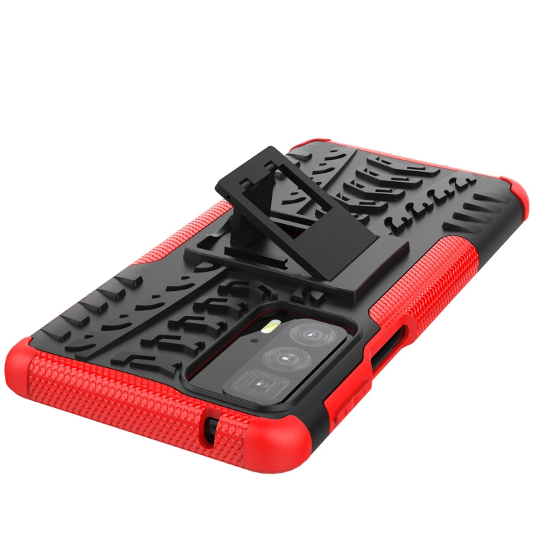 For Motorola Edge 20 Pro Tire Texture Shockproof TPU+PC Protective Case with Holder