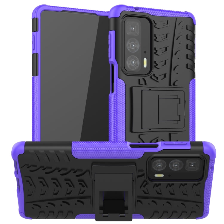 For Motorola Edge 20 Pro Tire Texture Shockproof TPU+PC Protective Case with Holder