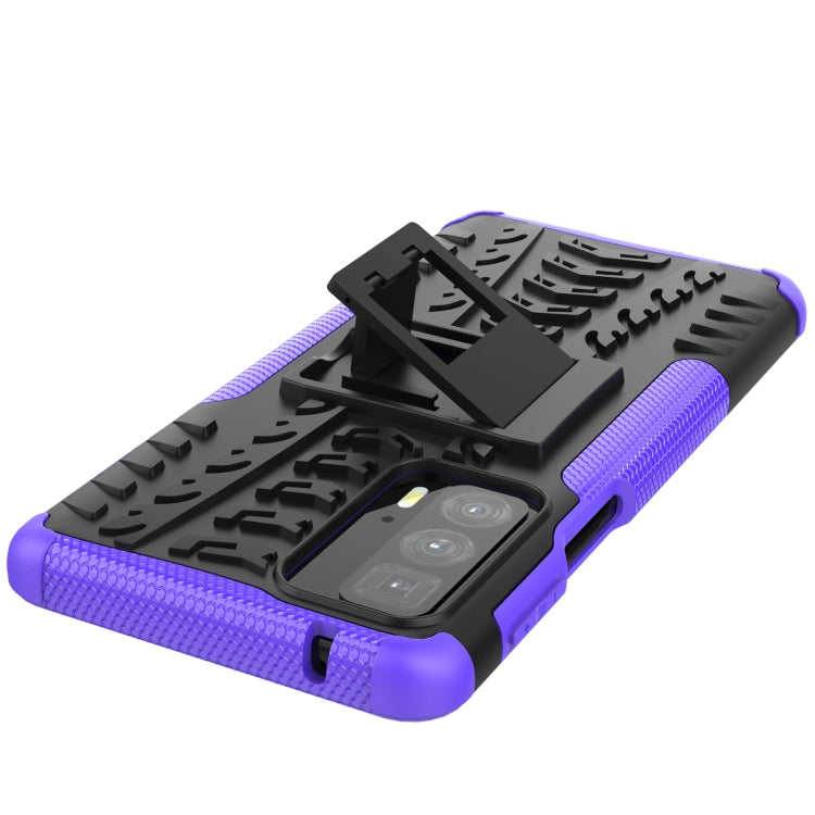 For Motorola Edge 20 Pro Tire Texture Shockproof TPU+PC Protective Case with Holder