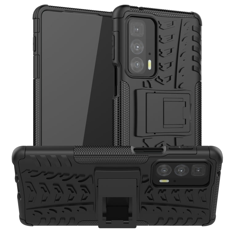 For Motorola Edge 20 Pro Tire Texture Shockproof TPU+PC Protective Case with Holder