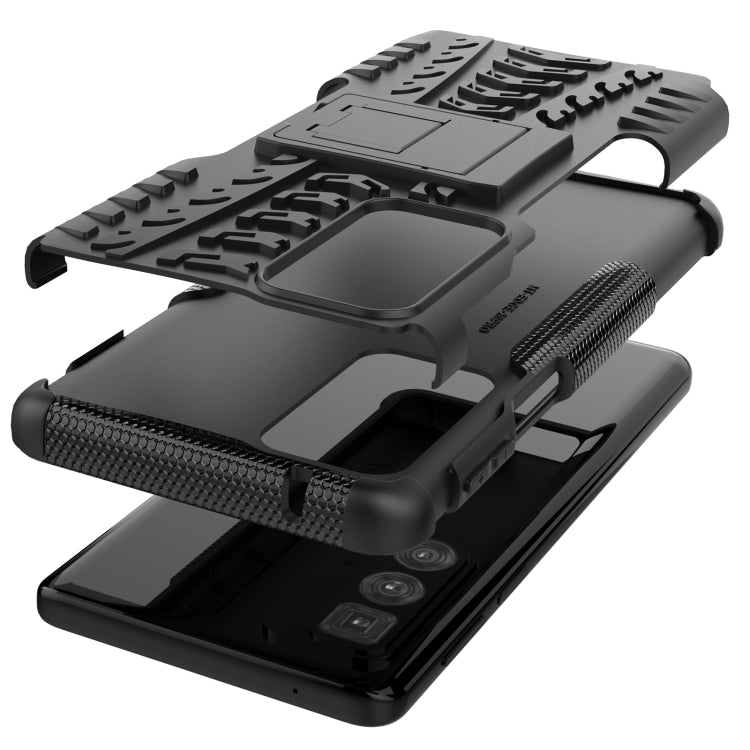 For Motorola Edge 20 Pro Tire Texture Shockproof TPU+PC Protective Case with Holder