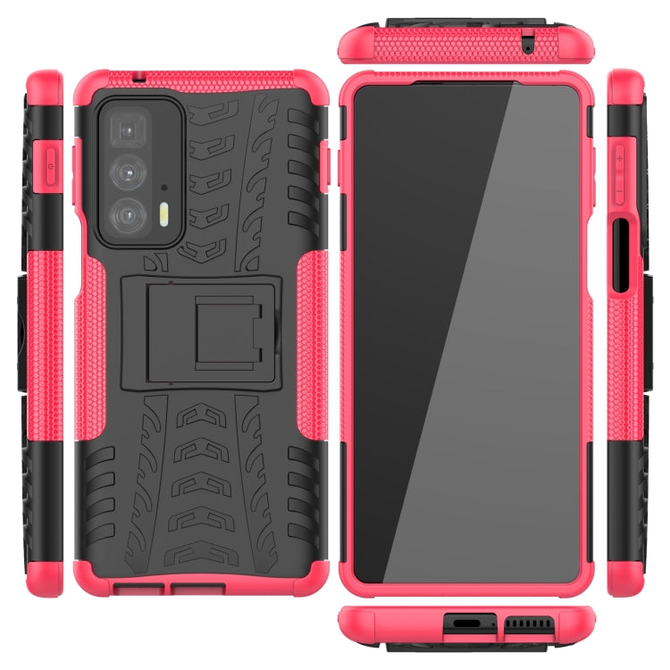 For Motorola Edge 20 Pro Tire Texture Shockproof TPU+PC Protective Case with Holder