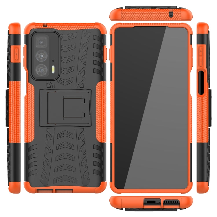 For Motorola Edge 20 Pro Tire Texture Shockproof TPU+PC Protective Case with Holder
