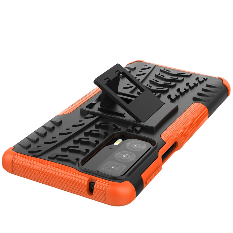 For Motorola Edge 20 Pro Tire Texture Shockproof TPU+PC Protective Case with Holder