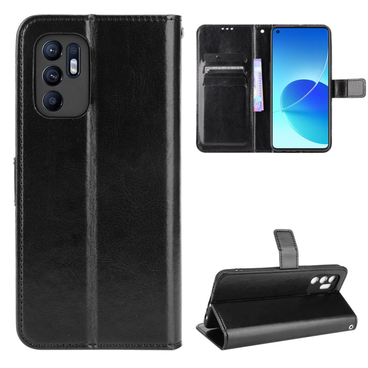 For OPPO Reno6 4G Crazy Horse Texture Horizontal Flip Leather Case with Holder & Card Slots & Lanyard
