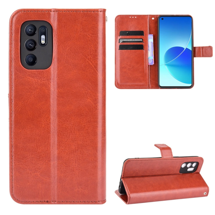 For OPPO Reno6 4G Crazy Horse Texture Horizontal Flip Leather Case with Holder & Card Slots & Lanyard